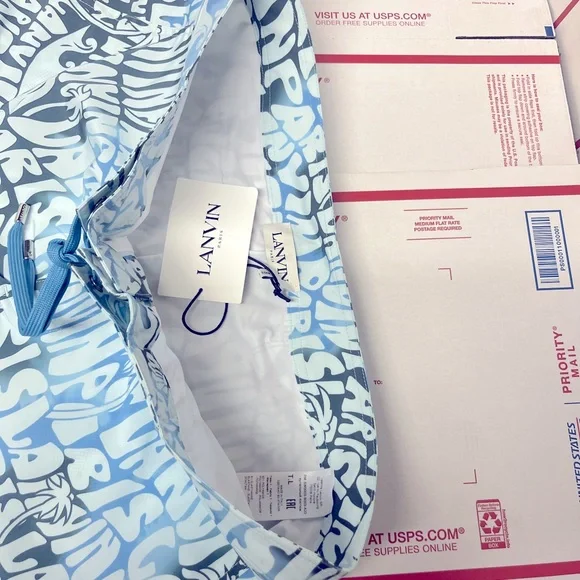 Lanvin Blue Wave Print Swim Trunks - Picture 7 of 9